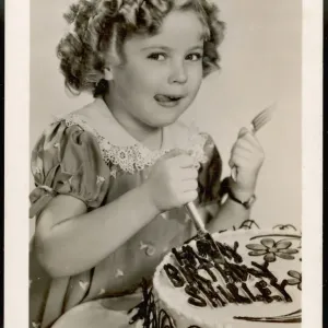 Shirley Temple Print: Vintage Image of Child Star with Birthday Cake
