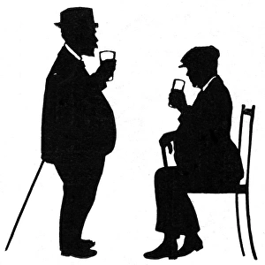 Silhouette of two men drinking