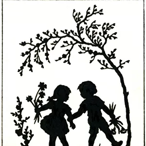 Silhouette of two small children