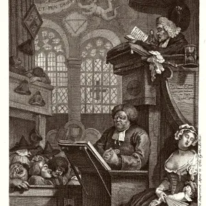 Print of a sleeping congregation listening to a preacher Print of a sleeping congregation listening to a preacher
