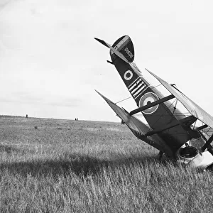 Sopwith Camel biplane in forced landing, France, WW1