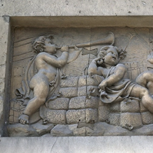 Spain. Barcelona. Porxos d en Xifr?. Detail reliefs