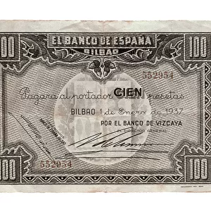 Spain. Civil War (1937). 100 pesetas bill issued