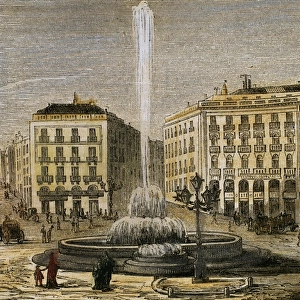 Spain. Madrid. Puerta del Sol in early 1872. Colored