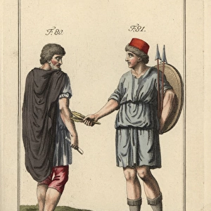 Spaniard and Spanish woman with shield and spears