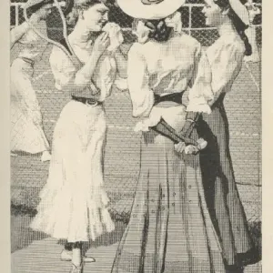 Girls at Tennis Court Print, German girls beside a tennis court Girls at Tennis Court Print, German girls beside a tennis court