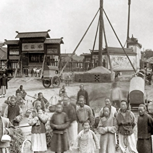 Steet scene and crowd, Baodeng, China, circa 1890