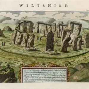 1575 Stonehenge Print, a woodcut representation of the ancient monument 1575 Stonehenge Print, a woodcut representation of the ancient monument