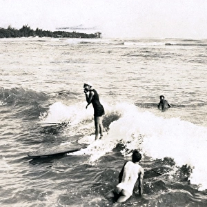 Surfing scene, Hawaii, USA