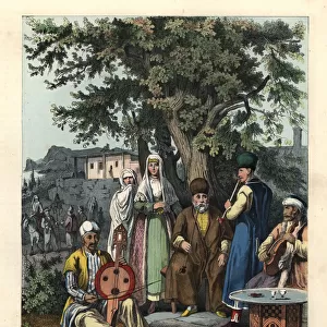 Tatar musicians in a Crimean town square, mid 19th century