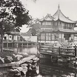 Tea house and wooden bridge, Shanghai, China