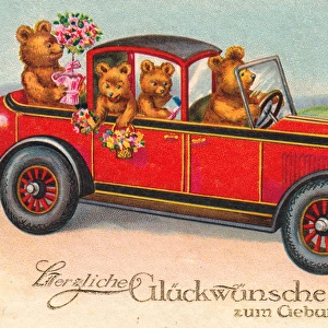 Teddy bears on a German birthday postcard