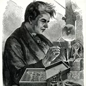 Thomas Edison, American inventor, at work