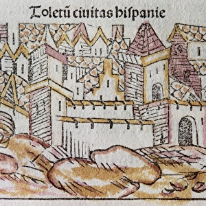 Toledo. Spanish city. Engraving. 15th century