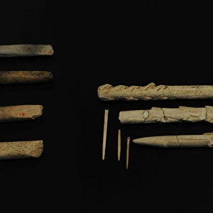 Tools of flint and animal bones. Performed by Homo sapiens