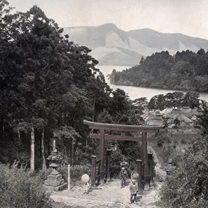 Torii beside the lake, Hakone, Japan, c. 1880 s