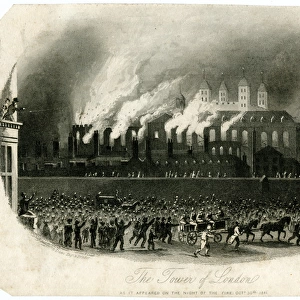 The Tower of London on fire