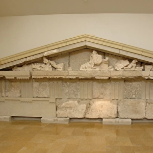 Treasury of Megara. Limestone pediment depicting a scene fro