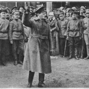 Print of Leon Trotsky haranguing soldiers in 1920 Print of Leon Trotsky haranguing soldiers in 1920