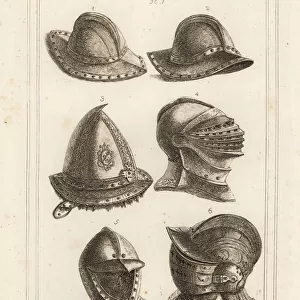 Various pot, cap and visor helmets