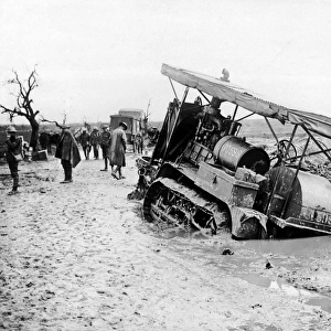 Vehicle stuck in mud after heavy rain, Western Front, WW1