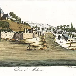 View of the town of Malacca, Malaysia, circa 1800