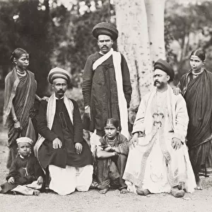 Vintage 19th century photograph: group from the Brahmin caste, India, c