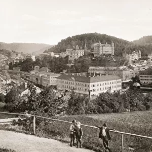 Vintage 19th century photograph - view of the city of Karlsbad, Karlovy Vary