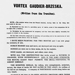 Vortex Gaudier-Brzeska (Written from the Trenches)