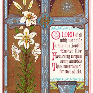 White lilies, cross and cup on an Easter card