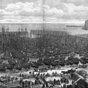Wick Harbour Herring Fishing Print, 1875