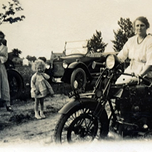 Woman on a 1922 Sunbeam motorcycle