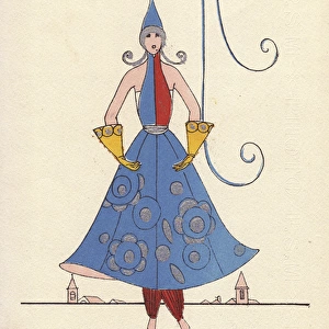 Woman in bell fancy dress costume, la cloche