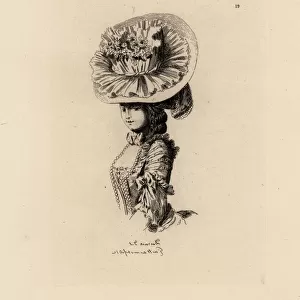 Woman in bonnet wtih flowers, era of Marie Antoinette