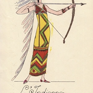 Woman in fancy dress costume as Native American, l Indienne