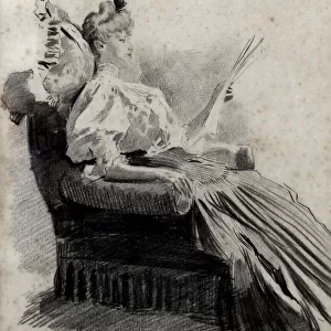 Woman reading by Fortunino Matania