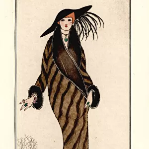 Woman in zibeline coat with collar and cuffs in