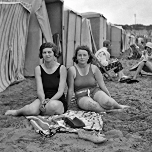 Women on a beach at a seaside resort