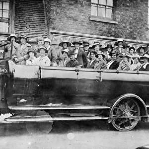 Women in a large charabanc outside Chelmsford Brewery