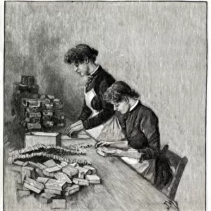 Women packing cigarettes at Copes factory, Liverpool 1891