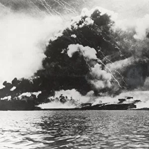 World War II fires burning on Tarakan Island Borneo