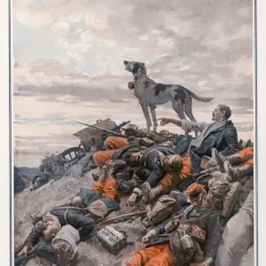 Print of Wounded Soldier Saved by Regimental Dog at the Battle of the Marne Print of Wounded Soldier Saved by Regimental Dog at the Battle of the Marne