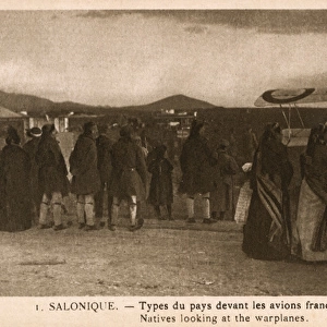 WW1 - Thessaloniki, Greece - Local People examining Aircraft