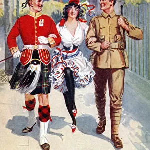 WW1 - Victory - Scottish & English soldiers with French lass