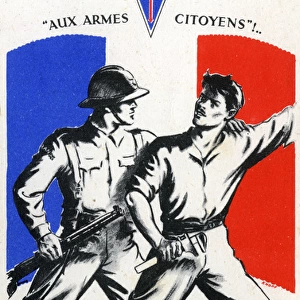 WW2 - Patriotic postcard - Free French Army
