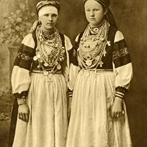 Two young women in traditional dress, Republic of Estonia