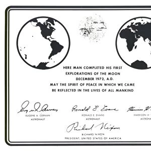 Replica of Plaque Left on Moon by Apollo 17 Astronauts