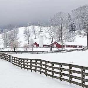 Farm in winter just after a snow. CT, USA