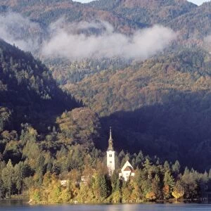 Slovenia Lake Bled at Dawn with Island & Church, Blejski Otok