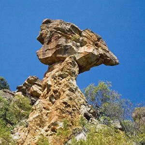 Thor's Hammer - This rock and tower are Warton Sandstone. The tower is strengthened with quartz veins indicating metamorphism. Prince Frederick Harbour, Kimberley coast, Western Australia